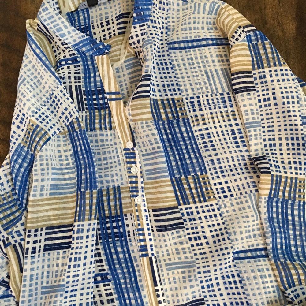 Zac & Rachel Women’s Blue Plaid Shirt Sheer Long Sleeve Size Large